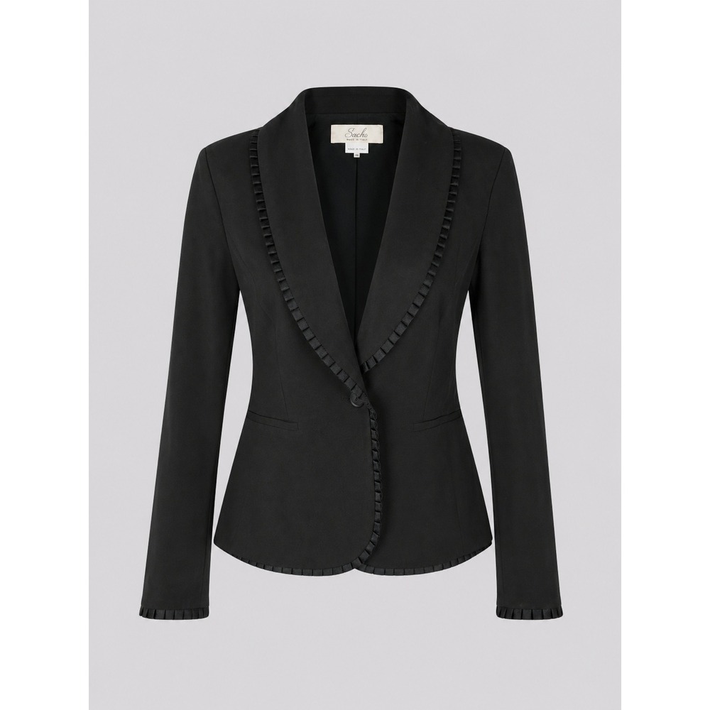 Vintage Style & Co Women 6 Black Ruffle Trim Shawl Collar Stretch Blazer Jacket